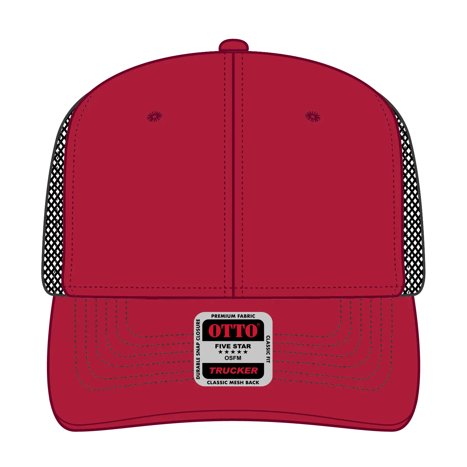 OTTO 112-1 6 Panel Mid Profile Mesh Back Trucker Cap - Red/Red/Blk - Red/Red/Blk / 7 3/8’’ - 7 5/8’’