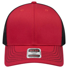OTTO 112-1 6 Panel Mid Profile Mesh Back Trucker Cap - Red/Red/Blk - Red/Red/Blk / 7 3/8’’ - 7 5/8’’