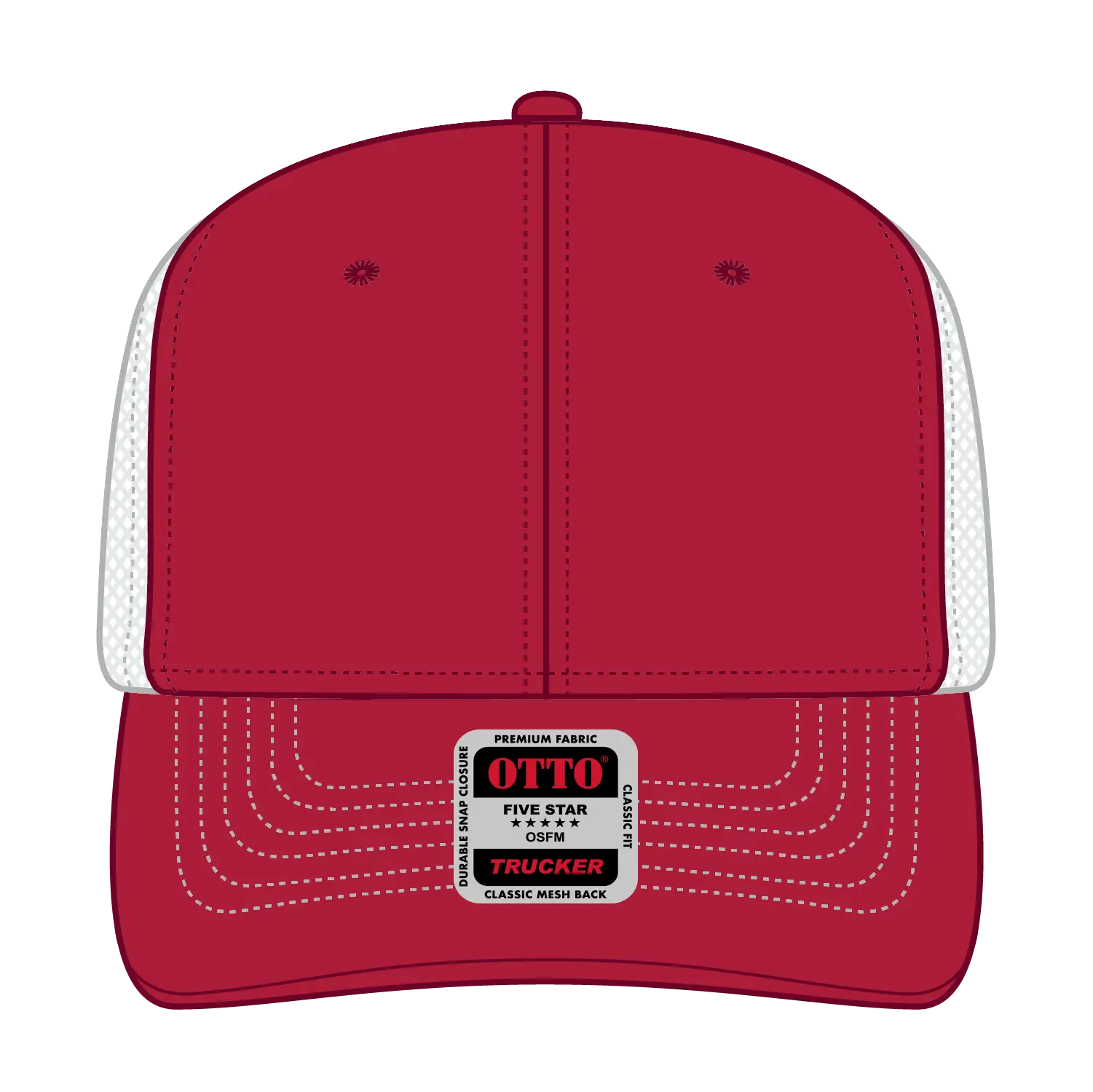 OTTO 112-1 6 Panel Mid Profile Mesh Back Trucker Cap - Red/Red/Wht - Red/Red/Wht / 7 3/8’’ - 7 5/8’’