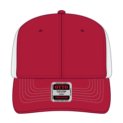 OTTO 112-1 6 Panel Mid Profile Mesh Back Trucker Cap - Red/Red/Wht - Red/Red/Wht / 7 3/8’’ - 7 5/8’’