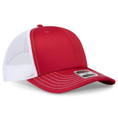 OTTO 112-1 6 Panel Mid Profile Mesh Back Trucker Cap - Red/Red/Wht - Red/Red/Wht / 7 3/8’’ - 7 5/8’’