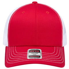 OTTO 112-1 6 Panel Mid Profile Mesh Back Trucker Cap - Red/Red/Wht - Red/Red/Wht / 7 3/8’’ - 7 5/8’’
