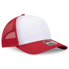 OTTO 112-1 6 Panel Mid Profile Mesh Back Trucker Cap - Red/Wht/Red - Red/Wht/Red / 7 3/8’’ - 7 5/8’’