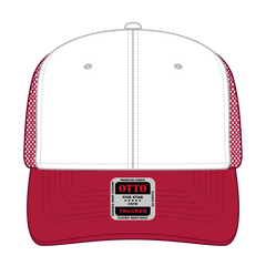 OTTO 112-1 6 Panel Mid Profile Mesh Back Trucker Cap - Red/Wht/Red - Red/Wht/Red / 7 3/8’’ - 7 5/8’’