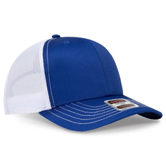 OTTO 112-1 6 Panel Mid Profile Mesh Back Trucker Cap - Ryl/Ryl/Wht - Ryl/Ryl/Wht / 7 3/8’’ - 7 5/8’’