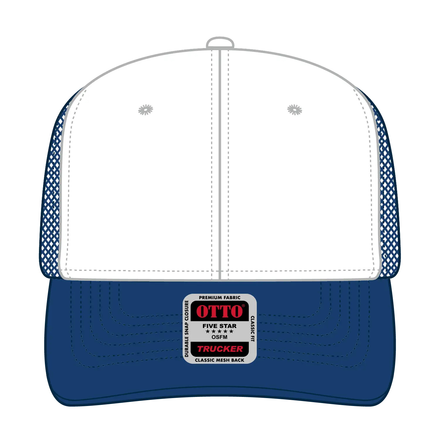 OTTO 112-1 6 Panel Mid Profile Mesh Back Trucker Cap - Ryl/Wht/Ryl - Ryl/Wht/Ryl / 7 3/8’’ - 7 5/8’’