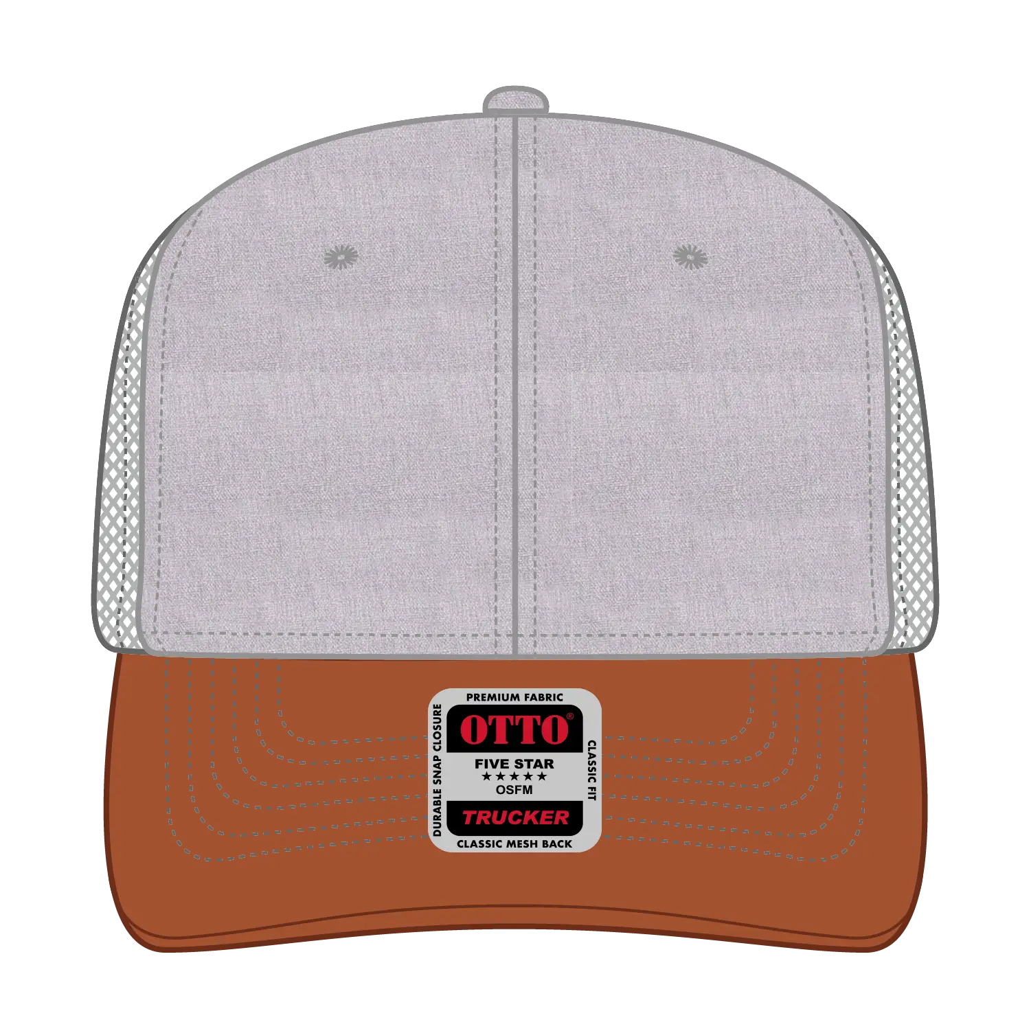 OTTO 112-1 6 Panel Mid Profile Mesh Back Trucker Cap - Tx.Org/H.Gry/Gry - Tx.Org/H.Gry/Gry / 7 3/8’’ - 7 5/8’’