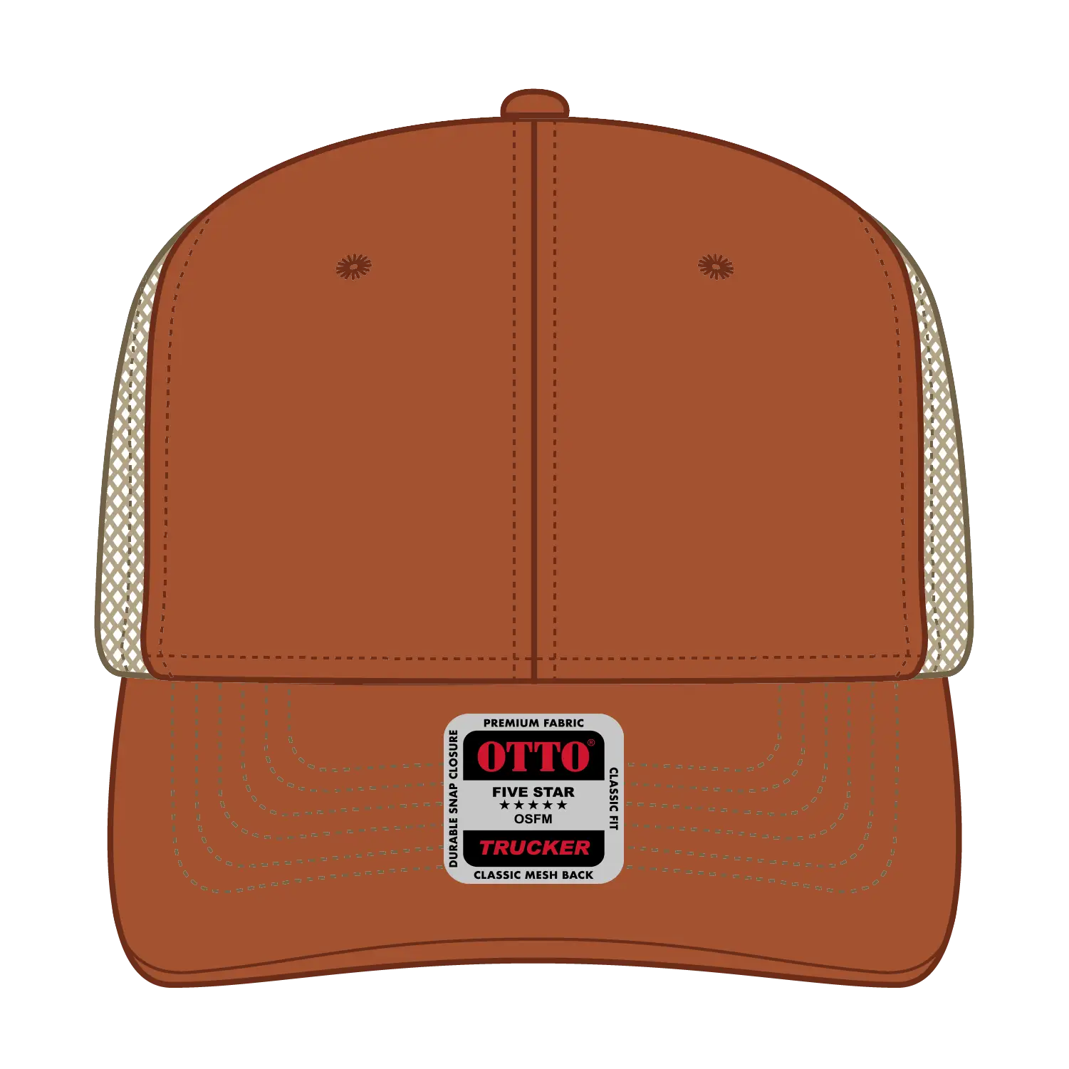 OTTO 112-1 6 Panel Mid Profile Mesh Back Trucker Cap - Tx.Org/Tx.Org/Kha - Tx.Org/Tx.Org/Kha / 7 3/8’’ - 7 5/8’’