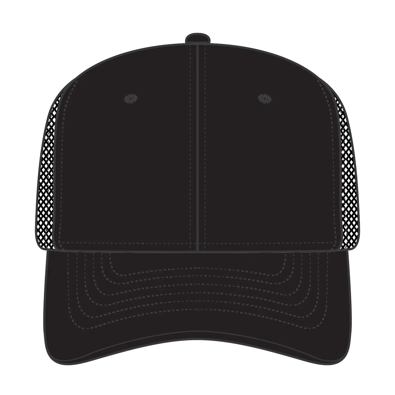 OTTO 112-3 6 Panel Mid Profile Mesh Back Trucker Cap - Black - Black / 7 3/8’’ - 7 5/8’’