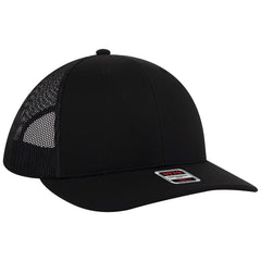 OTTO 112-3 6 Panel Mid Profile Mesh Back Trucker Cap - Black - Black / 7 3/8’’ - 7 5/8’’