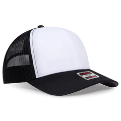 OTTO 1120-1 Seamless 6 Panel Mid Profile Mesh Back Trucker Cap - Blk/Wht/Blk - Blk/Wht/Blk / 7 3/8’’ - 7 5/8’’