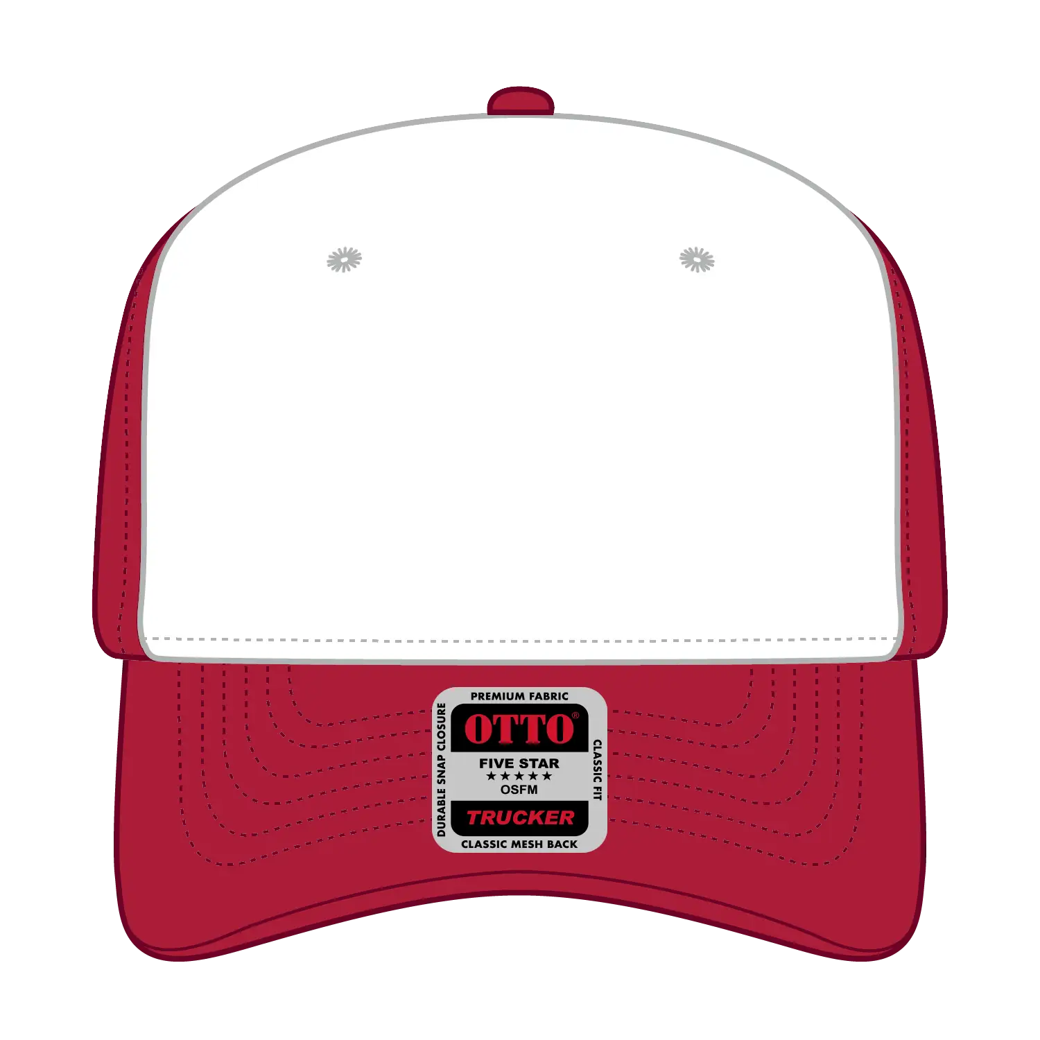 OTTO 1120-1 Seamless 6 Panel Mid Profile Mesh Back Trucker Cap - Red/Wht/Red - Red/Wht/Red / 7 3/8’’ - 7 5/8’’