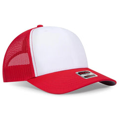 OTTO 1120-1 Seamless 6 Panel Mid Profile Mesh Back Trucker Cap - Red/Wht/Red - Red/Wht/Red / 7 3/8’’ - 7 5/8’’