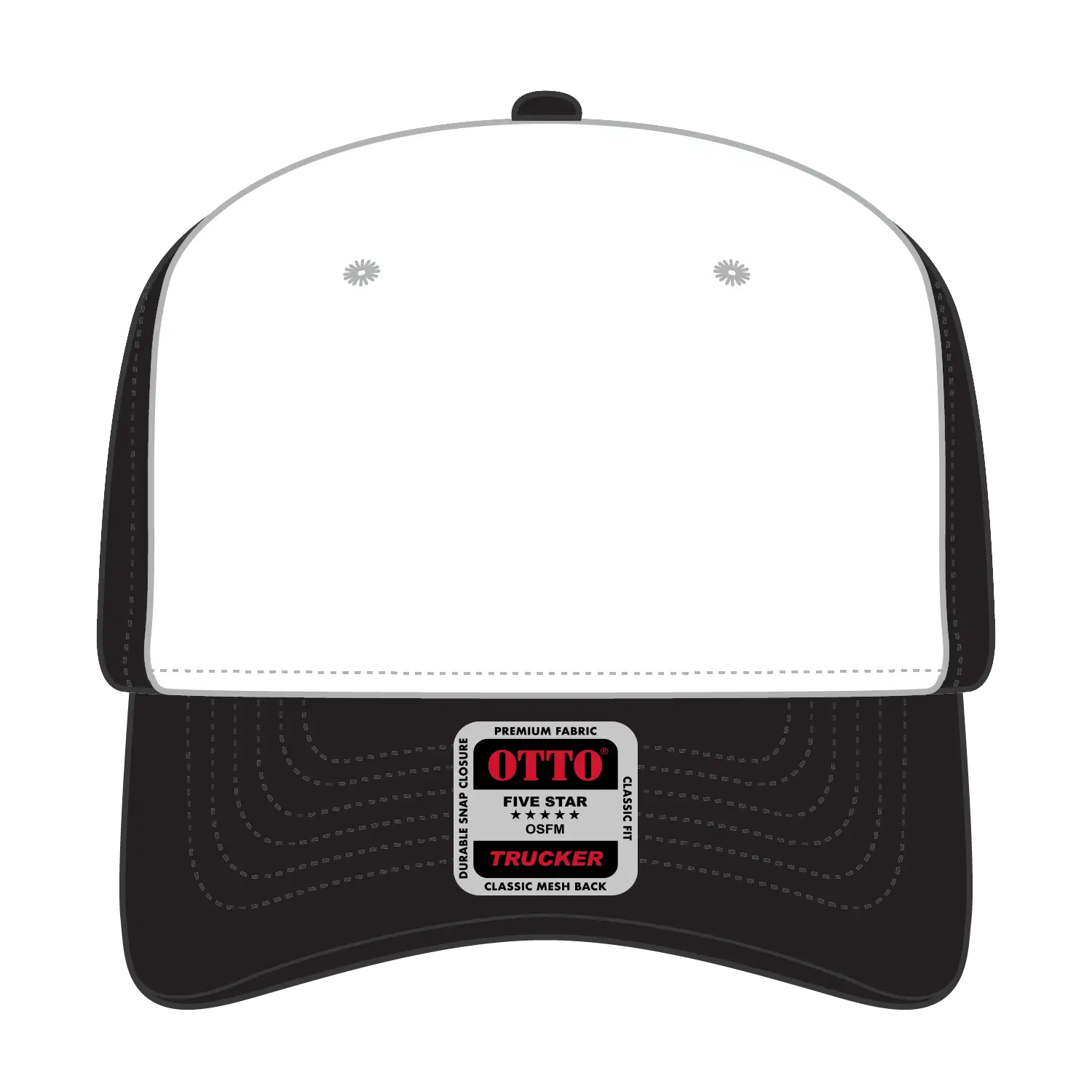 OTTO 1120-1 Seamless 6 Panel Mid Profile Mesh Back Trucker Cap - Blk/Wht/Blk - Blk/Wht/Blk / 7 3/8’’ - 7 5/8’’