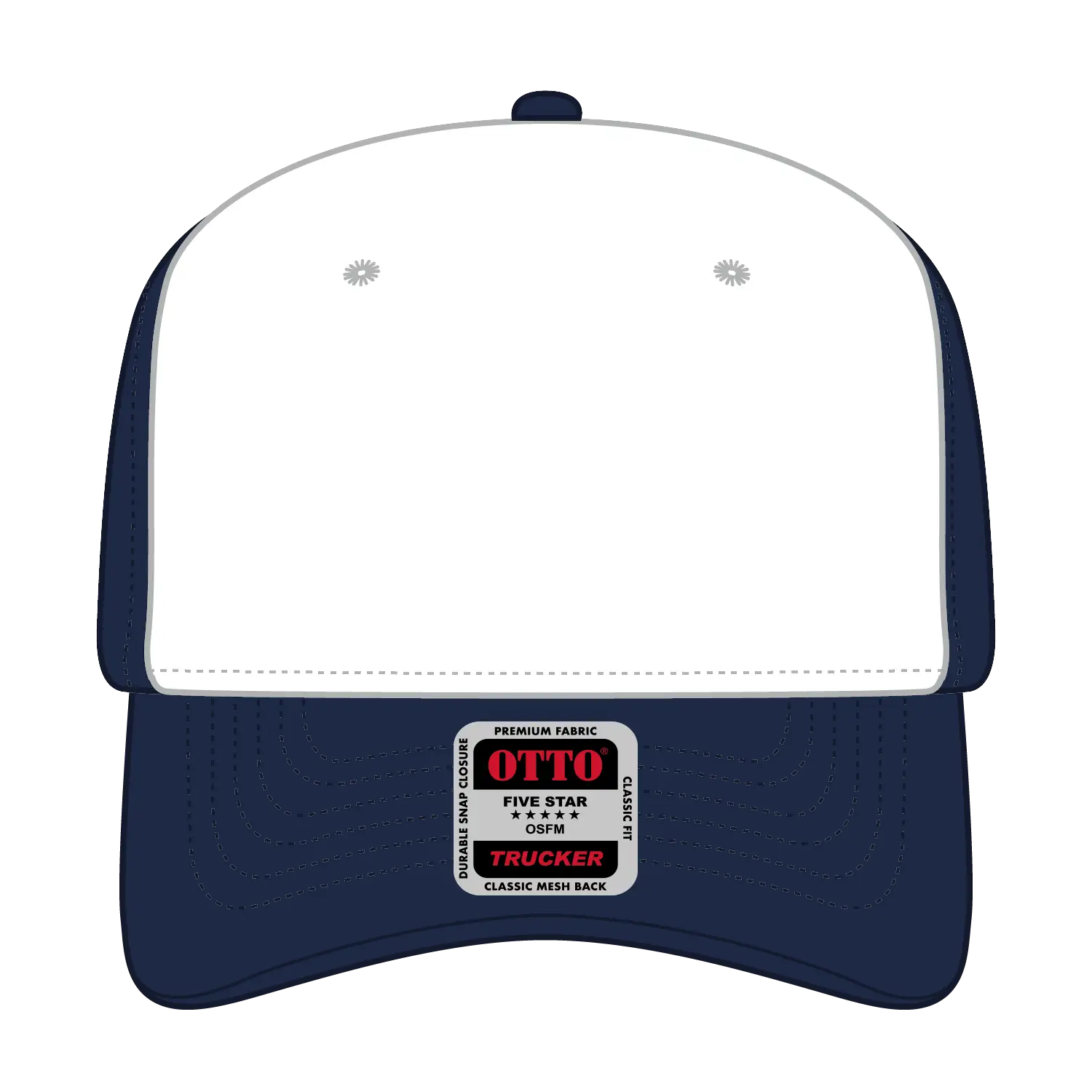OTTO 1120-1 Seamless 6 Panel Mid Profile Mesh Back Trucker Cap - Nvy/Wht/Nvy - Nvy/Wht/Nvy / 7 3/8’’ - 7 5/8’’