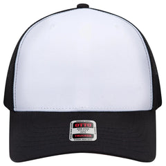 OTTO 1120-1 Seamless 6 Panel Mid Profile Mesh Back Trucker Cap - Blk/Wht/Blk - Blk/Wht/Blk / 7 3/8’’ - 7 5/8’’