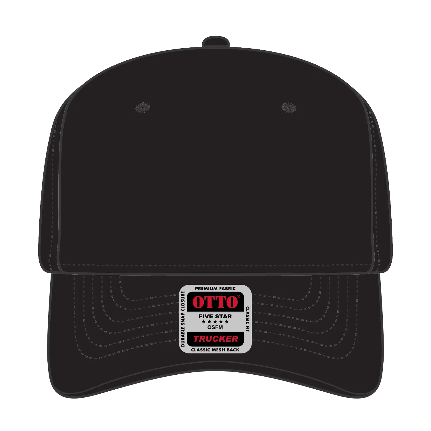 OTTO 1120-1 Seamless 6 Panel Mid Profile Mesh Back Trucker Cap - Black - Black / 7 3/8’’ - 7 5/8’’