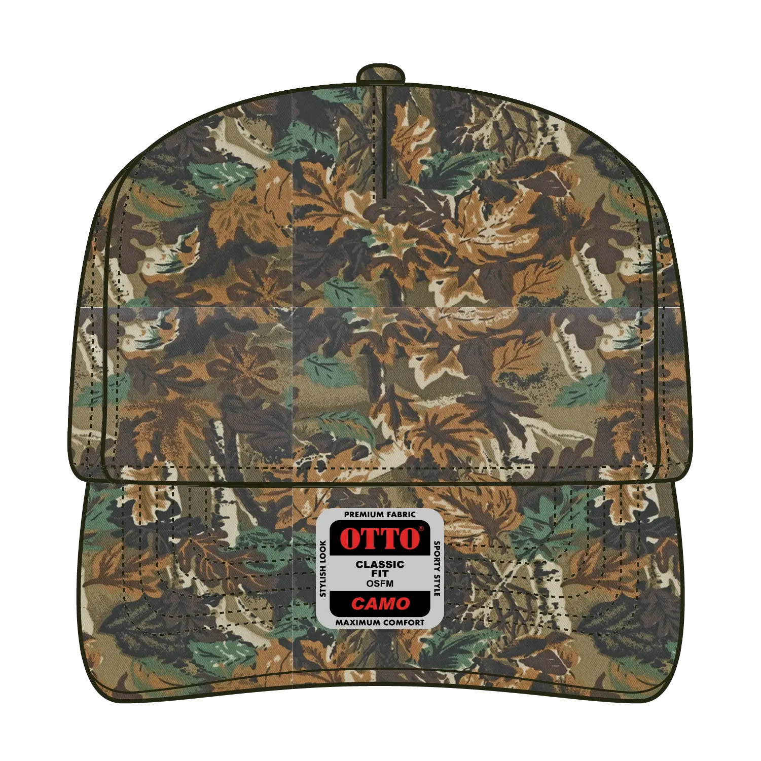OTTO 120-838 Camouflage 5 Panel Mid Profile Baseball Cap - Lt.Lod/Brn/Kly - Lt.Lod/Brn/Kly / 6 1/2’’ - 7 5/8’’