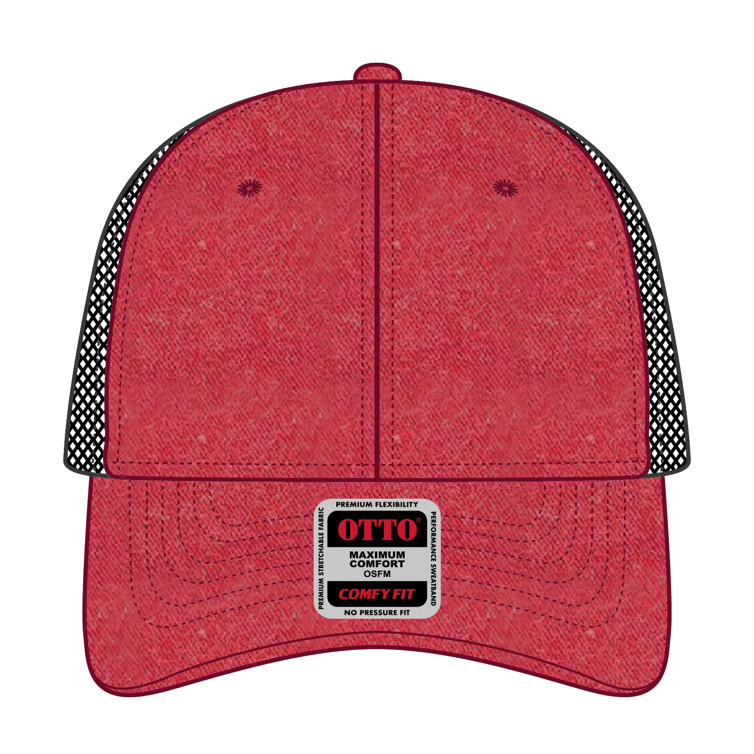 OTTO 121-1202 ’OTTO Comfy Fit’ 6 Panel Low Profile Mesh Back Trucker Cap - Red/Red/Blk - Red/Red/Blk / 7 3/8’’ - 7 5/8’’