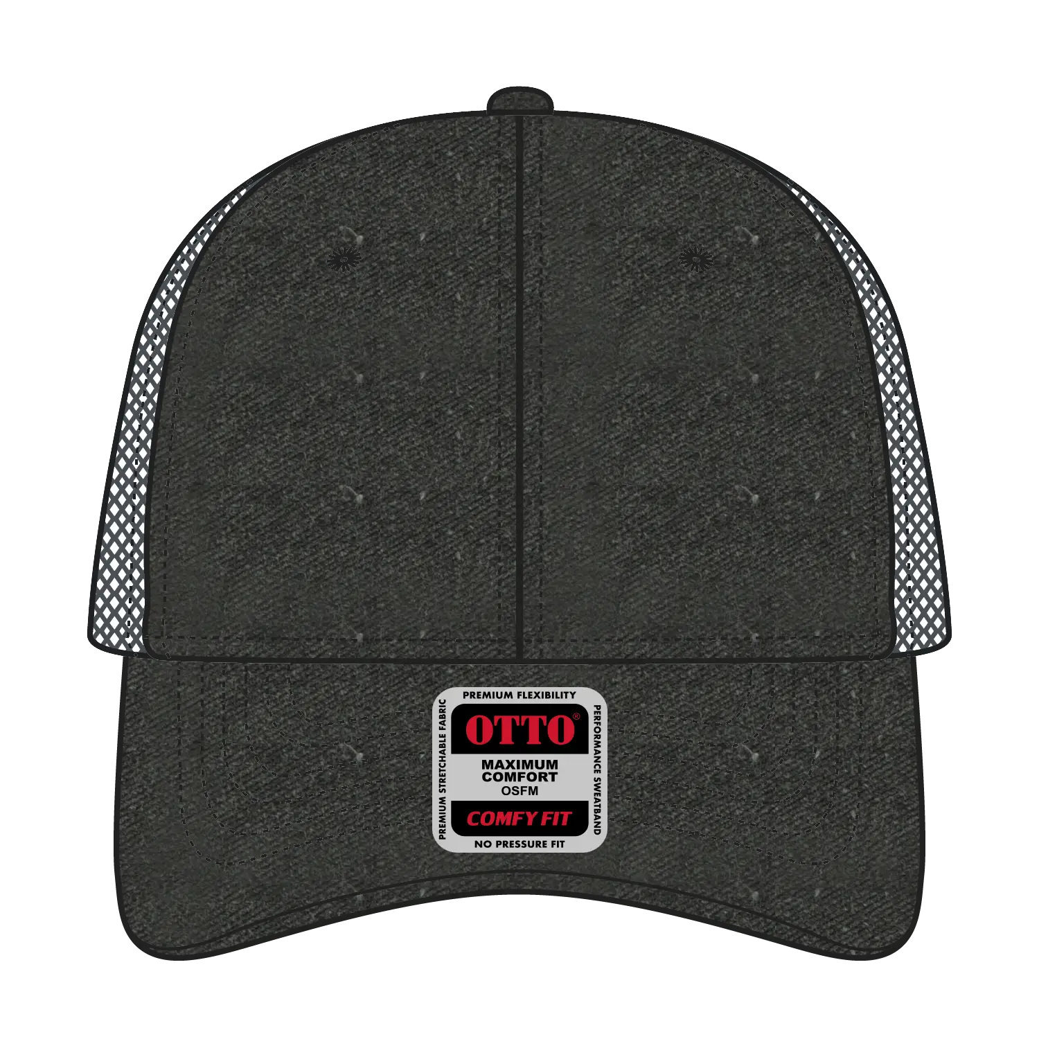OTTO 121-1202 ’OTTO Comfy Fit’ 6 Panel Low Profile Mesh Back Trucker Cap - Blk/Blk/Ch.Gry - Blk/Blk/Ch.Gry / 7 3/8’’
