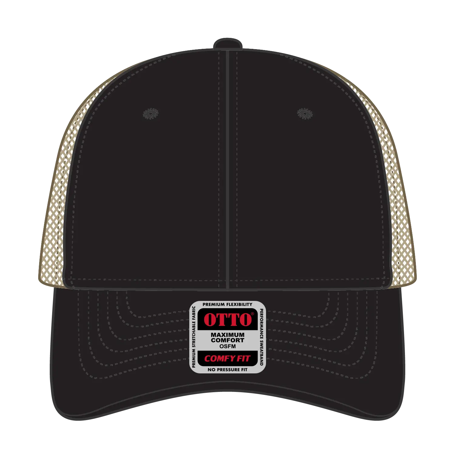 OTTO 121-1297 6 Panel Low Profile Mesh Back Trucker Dad Cap - Blk/Blk/Kha - Blk/Blk/Kha / 6 1/2’’ - 7 5/8’’