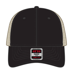 OTTO 121-1297 6 Panel Low Profile Mesh Back Trucker Dad Cap - Blk/Blk/Kha - Blk/Blk/Kha / 6 1/2’’ - 7 5/8’’