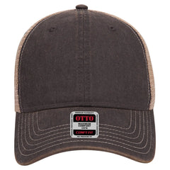 OTTO 121-1297 6 Panel Low Profile Mesh Back Trucker Dad Cap - Blk/Blk/Kha - Blk/Blk/Kha / 6 1/2’’ - 7 5/8’’
