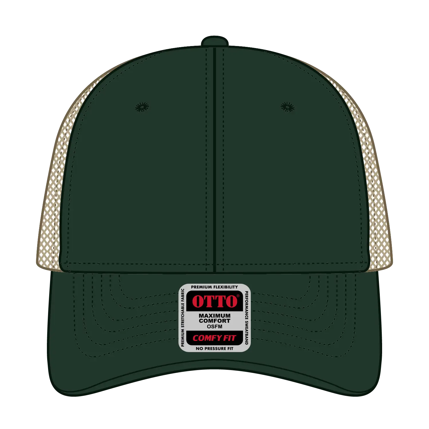 OTTO 121-1297 6 Panel Low Profile Mesh Back Trucker Dad Cap - Dk.Grn/Dk.Grn/Kha - Dk.Grn/Dk.Grn/Kha / 6 1/2’’ - 7 5/8’’