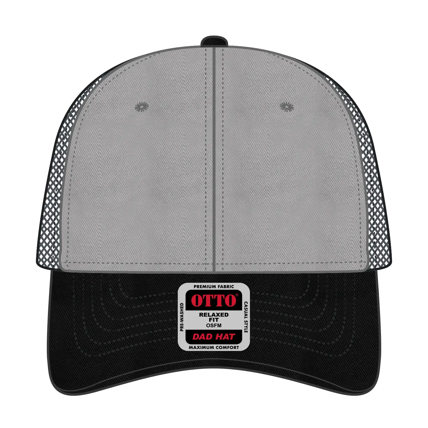 OTTO 121-858 6 Panel Low Profile Mesh Back Trucker Dad Cap - Blk/Gry/Ch.Gry - Blk/Gry/Ch.Gry / 6 1/2’’ - 7 5/8’’
