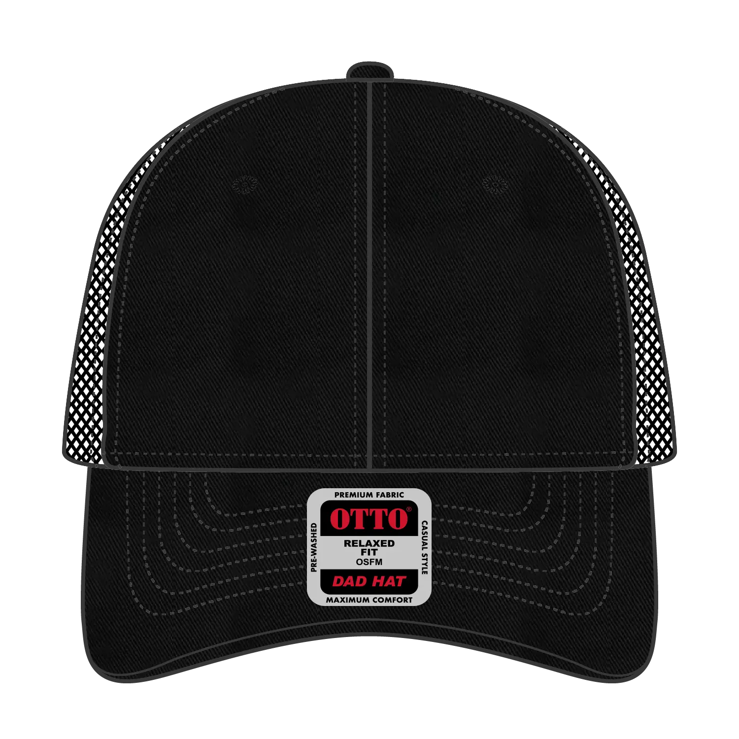 OTTO 121-858 6 Panel Low Profile Mesh Back Trucker Dad Cap - Black - Black / 6 1/2’’ - 7 5/8’’