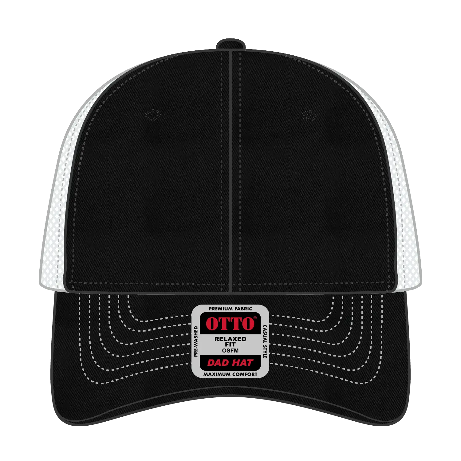 OTTO 121-858 6 Panel Low Profile Mesh Back Trucker Dad Cap - Blk/Blk/Wht - Blk/Blk/Wht / 6 1/2’’ - 7 5/8’’