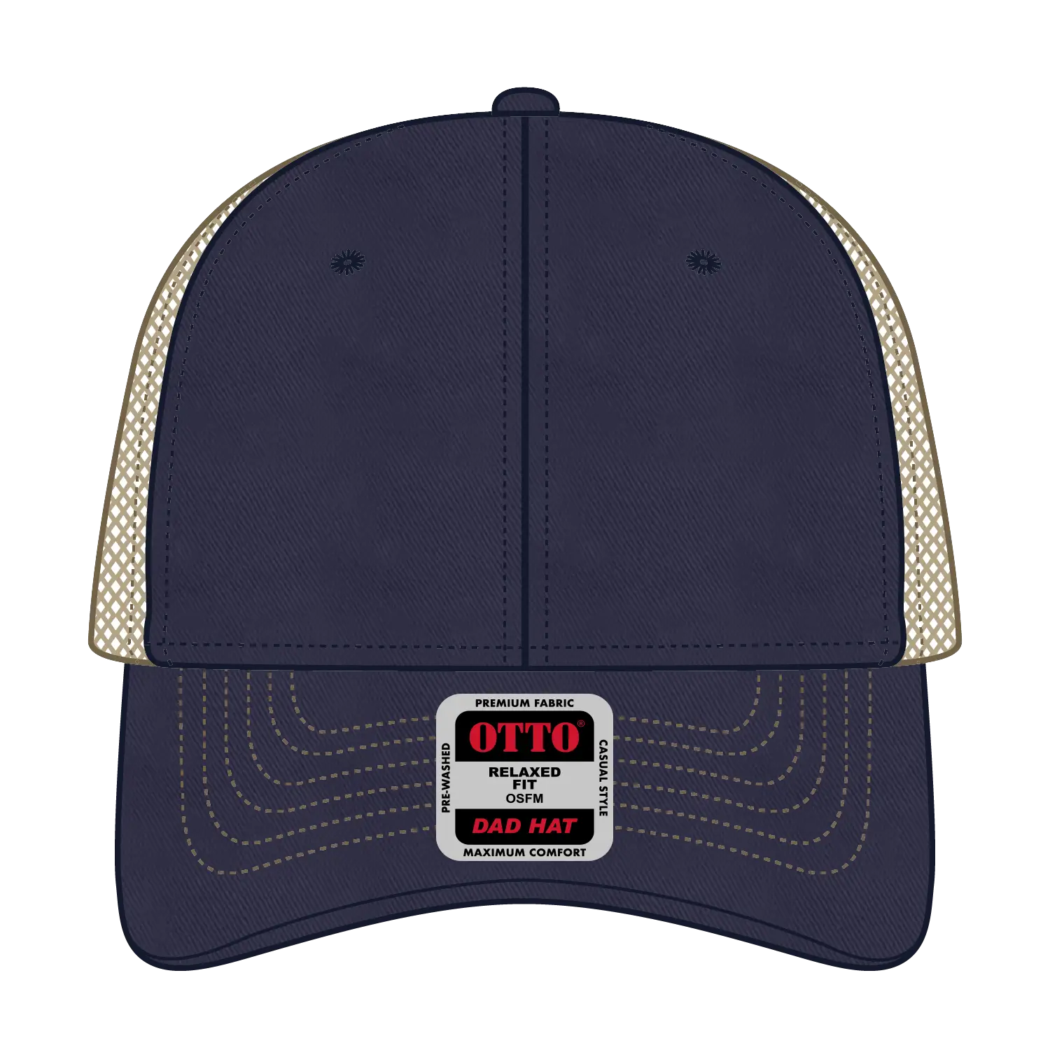 OTTO 121-858 6 Panel Low Profile Mesh Back Trucker Dad Cap - Nvy/Nvy/Kha - Nvy/Nvy/Kha / 6 1/2’’ - 7 5/8’’