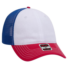 OTTO 121-858 6 Panel Low Profile Mesh Back Trucker Dad Cap - Red/Wht/Ryl - Red/Wht/Ryl / 6 1/2’’ - 7 5/8’’