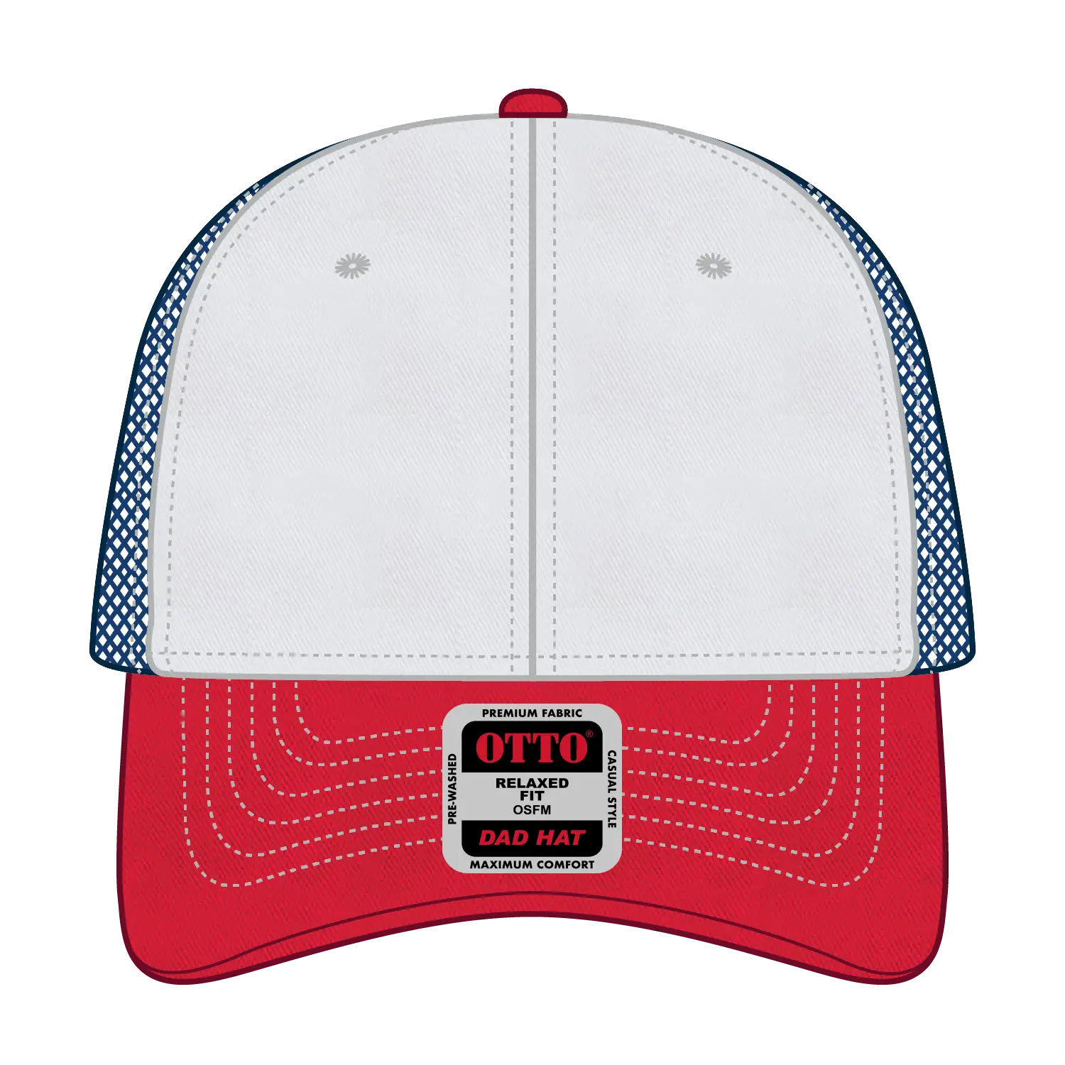 OTTO 121-858 6 Panel Low Profile Mesh Back Trucker Dad Cap - Red/Wht/Ryl - Red/Wht/Ryl / 6 1/2’’ - 7 5/8’’