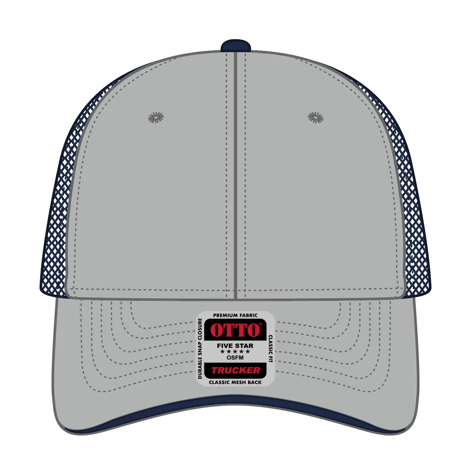OTTO 122-945 6 Panel Low Profile Mesh Back Trucker Cap - Gry/Gry/Nvy - Gry/Gry/Nvy / 6 1/2’’ - 7 5/8’’