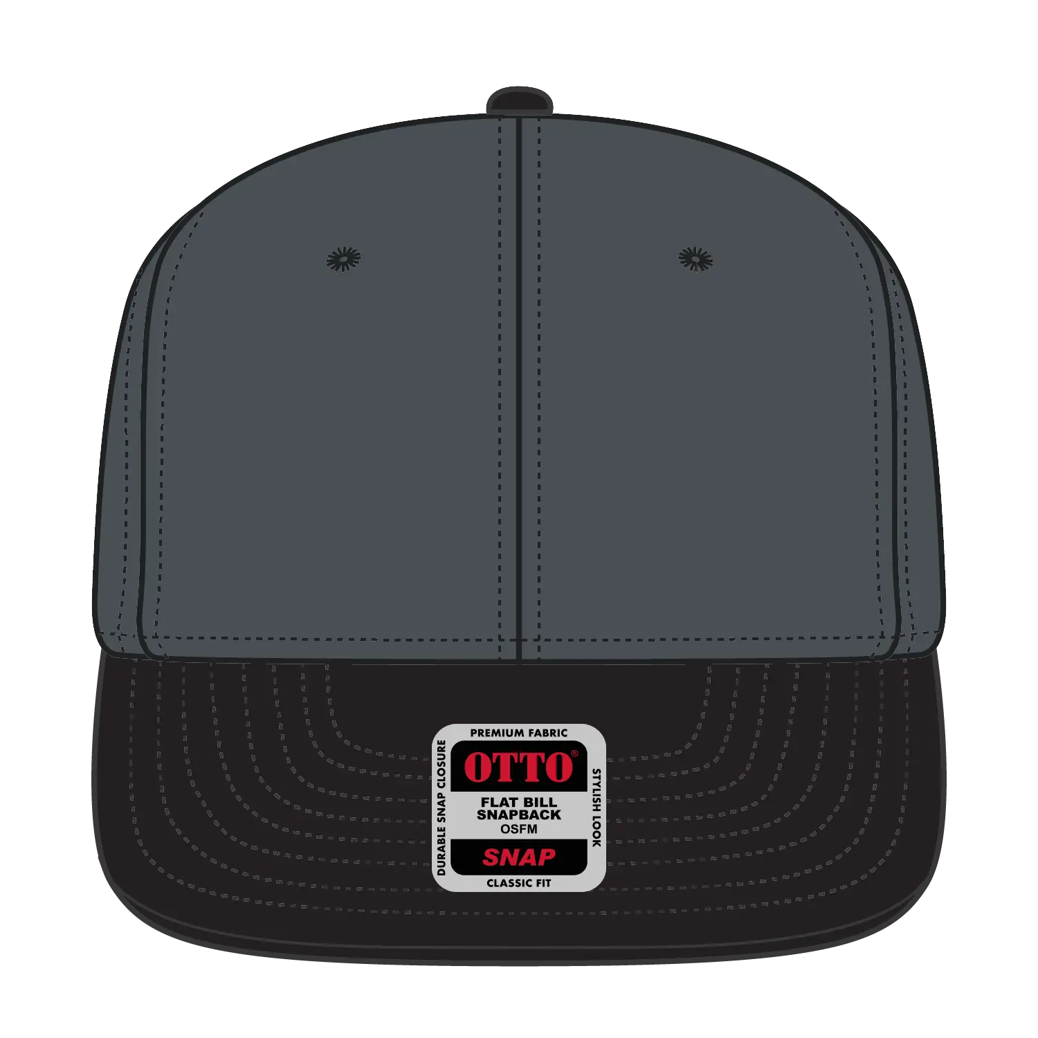 OTTO 125-1038 “Snap” 6 Panel Pro Style Snapback Cap - Blk/Ch.Gry/Ch.Gry - Blk/Ch.Gry/Ch.Gry / 6 1/2’’ - 7 5/8’’