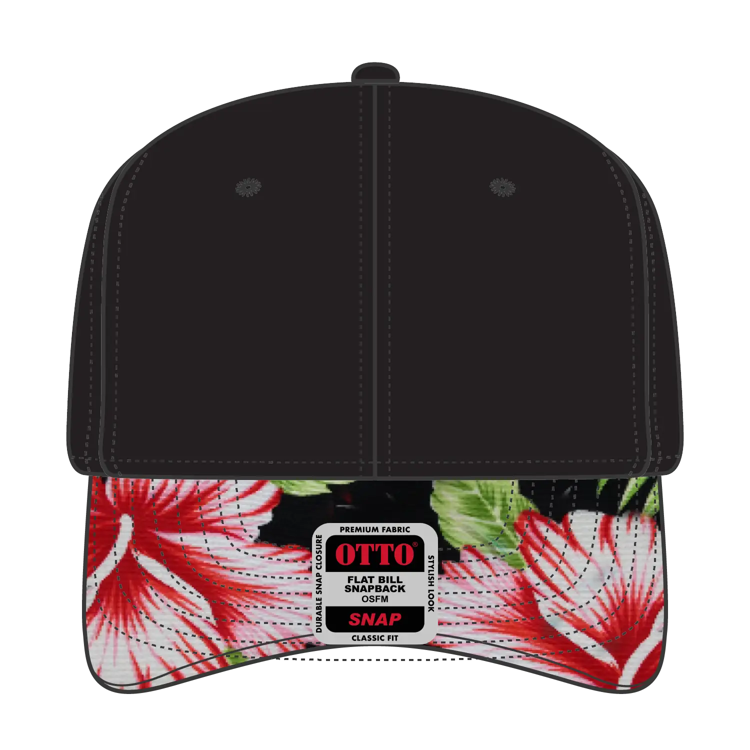 OTTO 125-1038 “Snap” 6 Panel Pro Style Snapback Cap - Design001/Blk/Blk - Design001/Blk/Blk / 6 1/2’’ - 7 5/8’’
