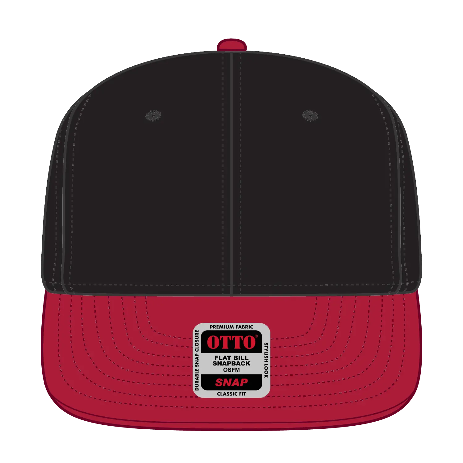 OTTO 125-1038 “Snap” 6 Panel Pro Style Snapback Cap - Red/Blk/Blk - Red/Blk/Blk / 6 1/2’’ - 7 5/8’’