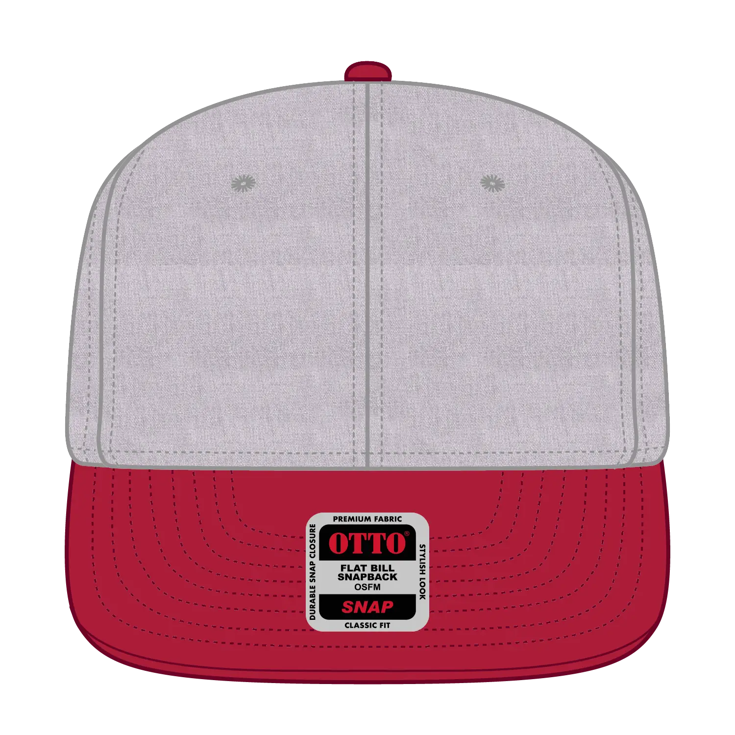 OTTO 125-978 ’OTTO Snap’ 6 Panel Pro Style Snapback Cap - Red/H.Gry/H.Gry - Red/H.Gry/H.Gry / 6 1/2’’ - 7 5/8’’
