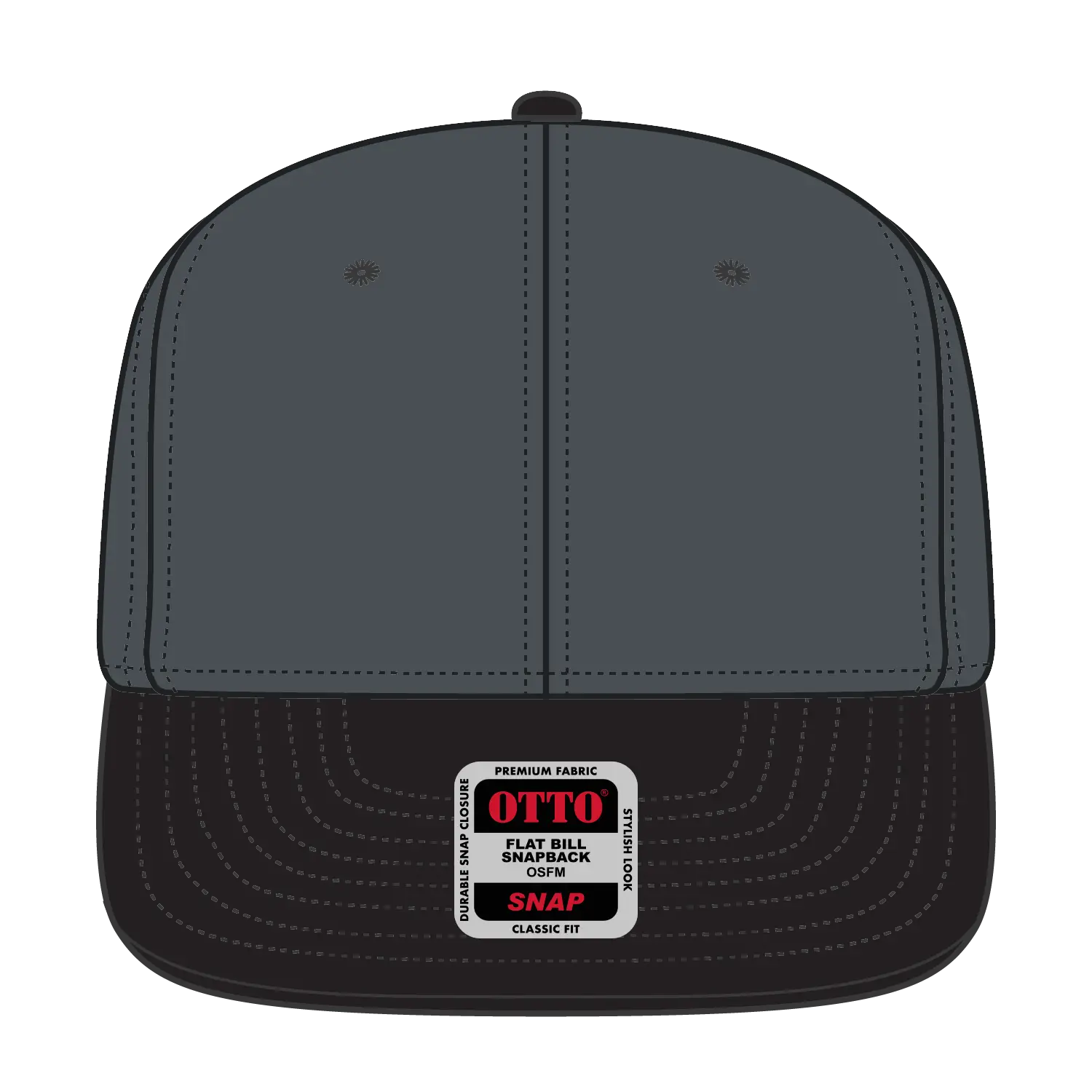 OTTO 125-978 ’OTTO Snap’ 6 Panel Pro Style Snapback Cap - Blk/Ch.Gry/Ch.Gry - Blk/Ch.Gry/Ch.Gry / 6 1/2’’ - 7 5/8’’