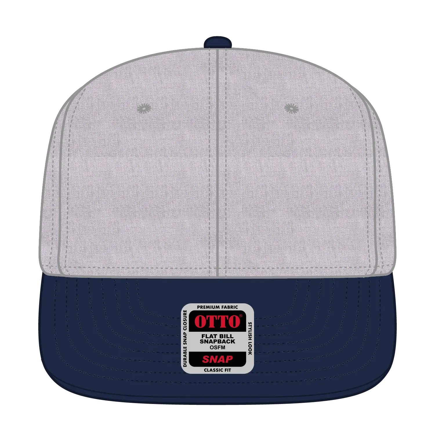OTTO 125-978 ’OTTO Snap’ 6 Panel Pro Style Snapback Cap - Nvy/H.Gry/H.Gry - Nvy/H.Gry/H.Gry / 6 1/2’’ - 7 5/8’’