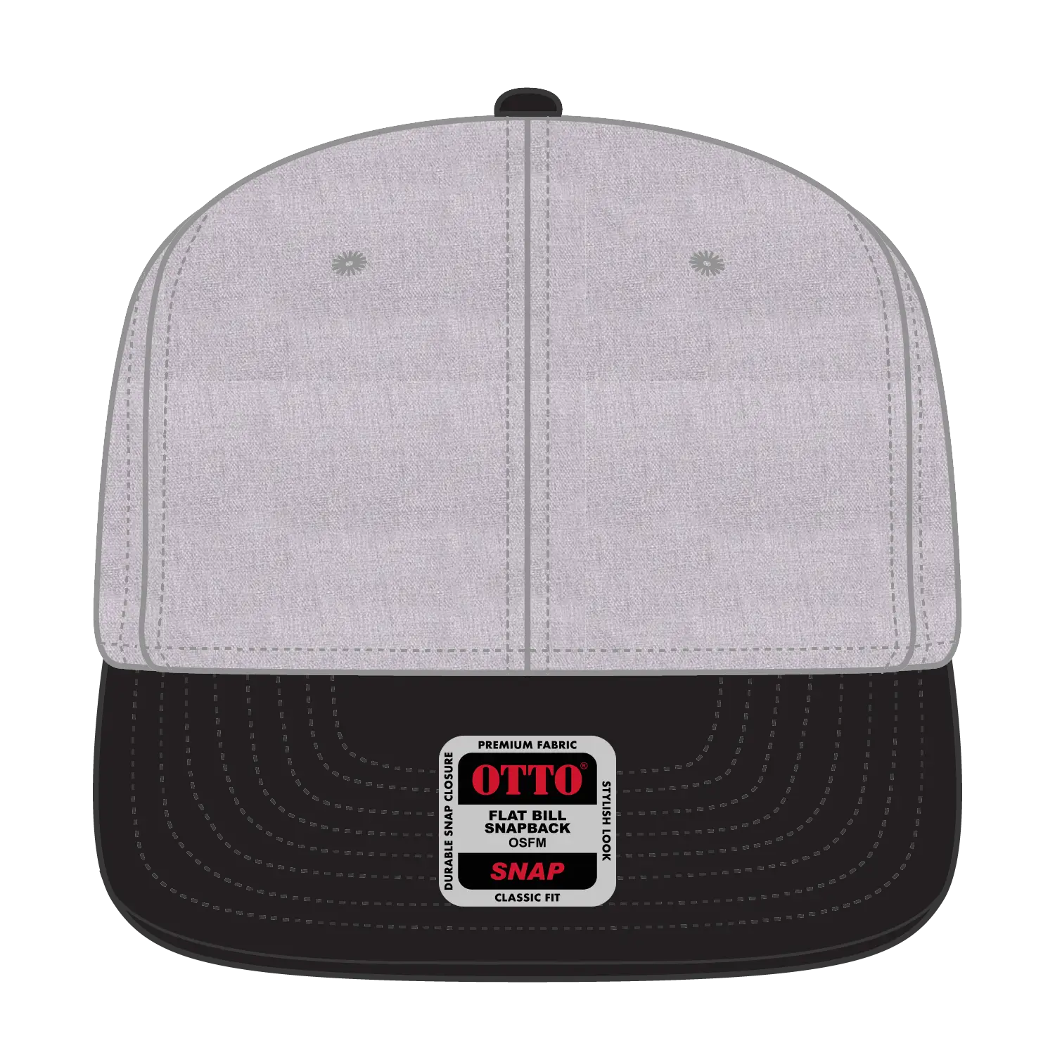 OTTO 125-978 ’OTTO Snap’ 6 Panel Pro Style Snapback Cap - Blk/H.Gry/H.Gry - Blk/H.Gry/H.Gry / 6 1/2’’ - 7 5/8’’