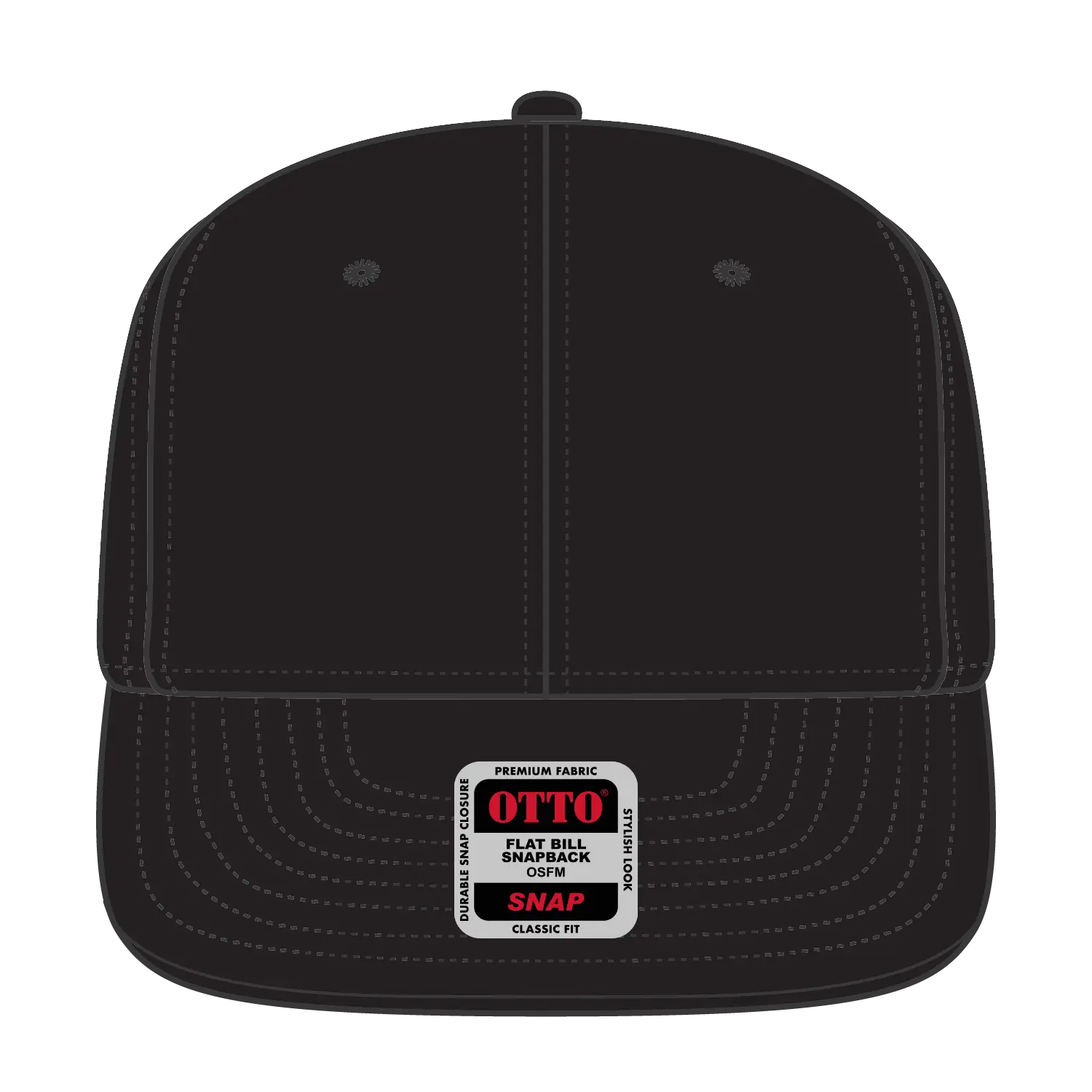 OTTO 125-978 ’OTTO Snap’ 6 Panel Pro Style Snapback Cap - Blk - Blk / 6 1/2’’ - 7 5/8’’