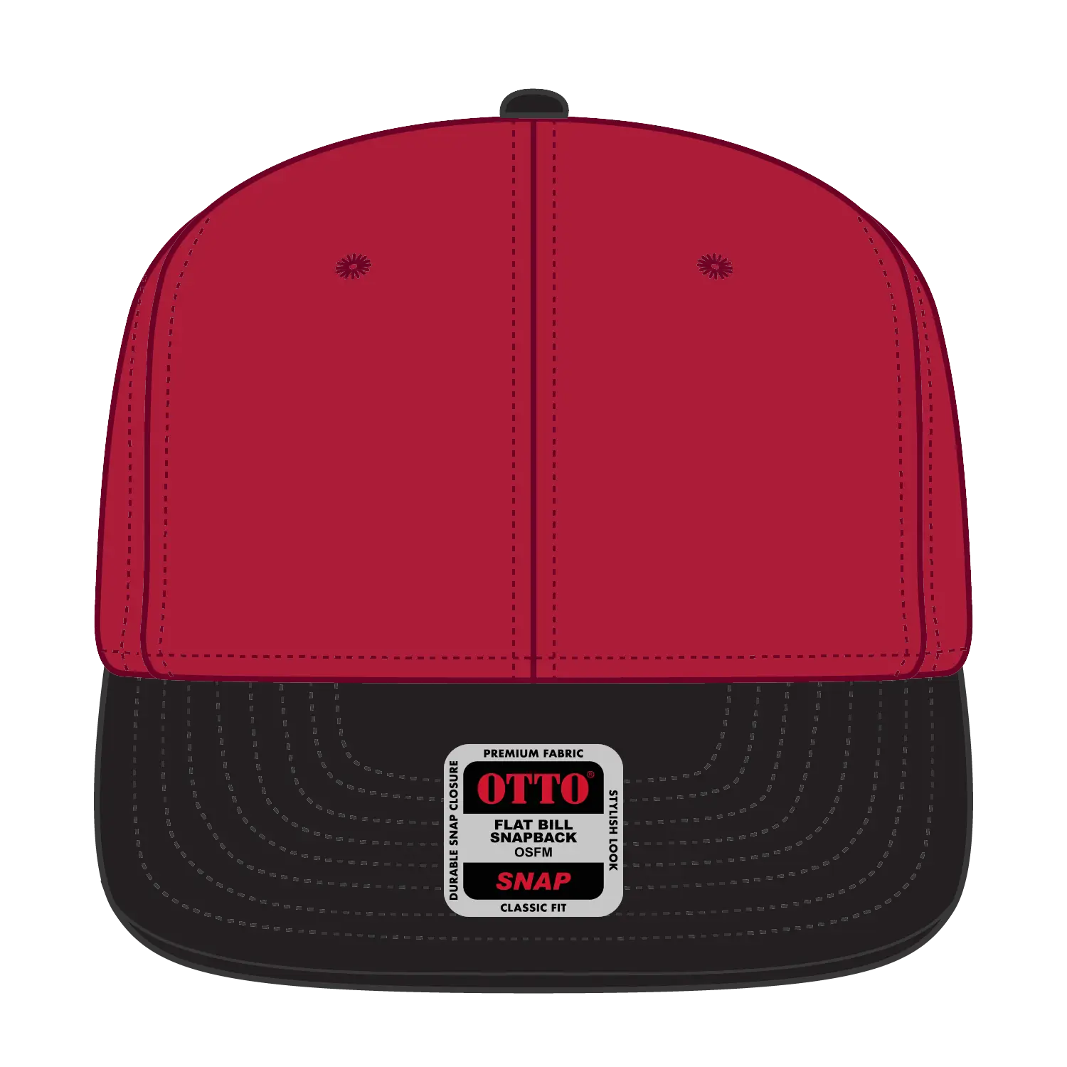 OTTO 125-978 ’OTTO Snap’ 6 Panel Pro Style Snapback Cap - Blk/Red/Red - Blk/Red/Red / 6 1/2’’ - 7 5/8’’