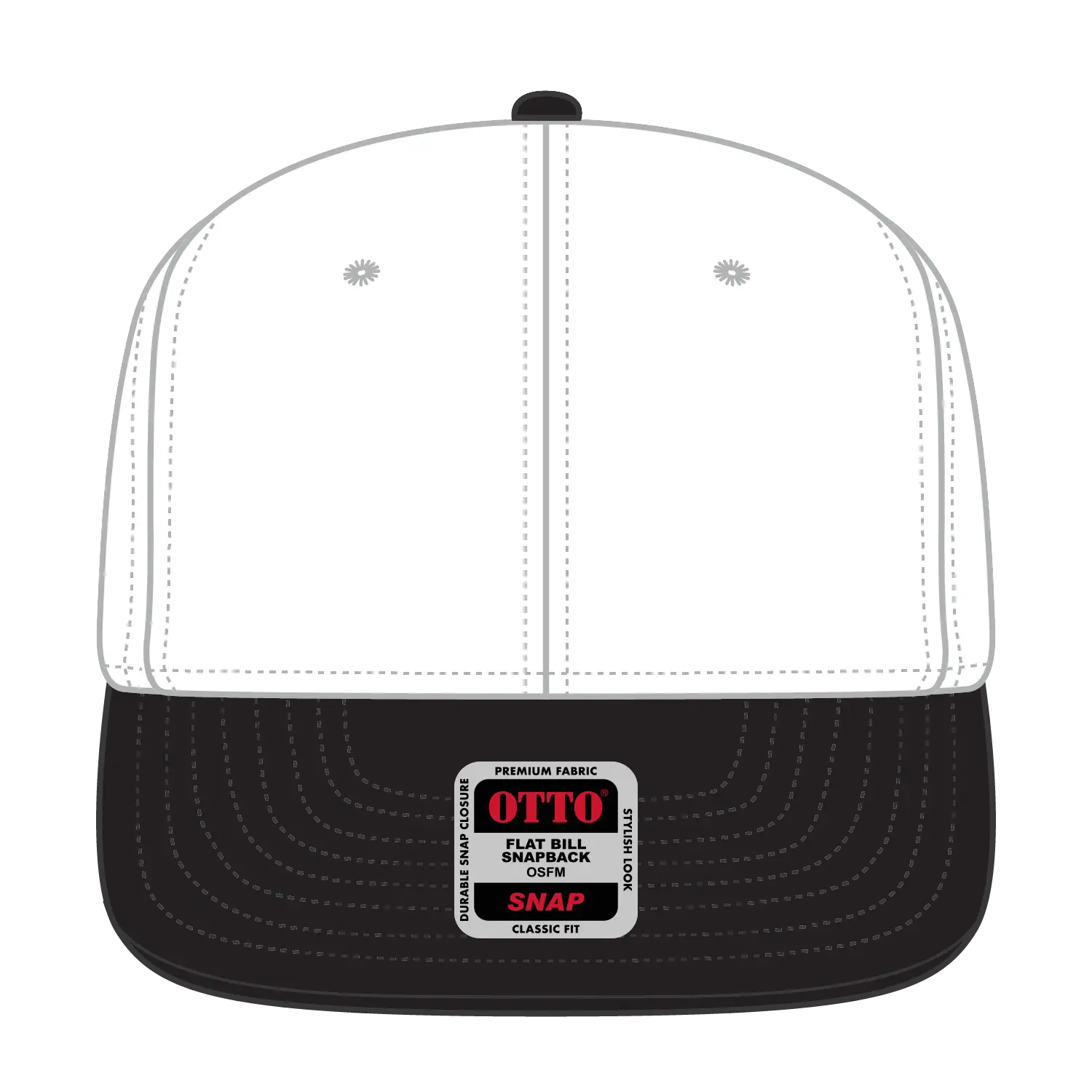 OTTO 125-978 ’OTTO Snap’ 6 Panel Pro Style Snapback Cap - Blk/Wht/Wht - Blk/Wht/Wht / 6 1/2’’ - 7 5/8’’