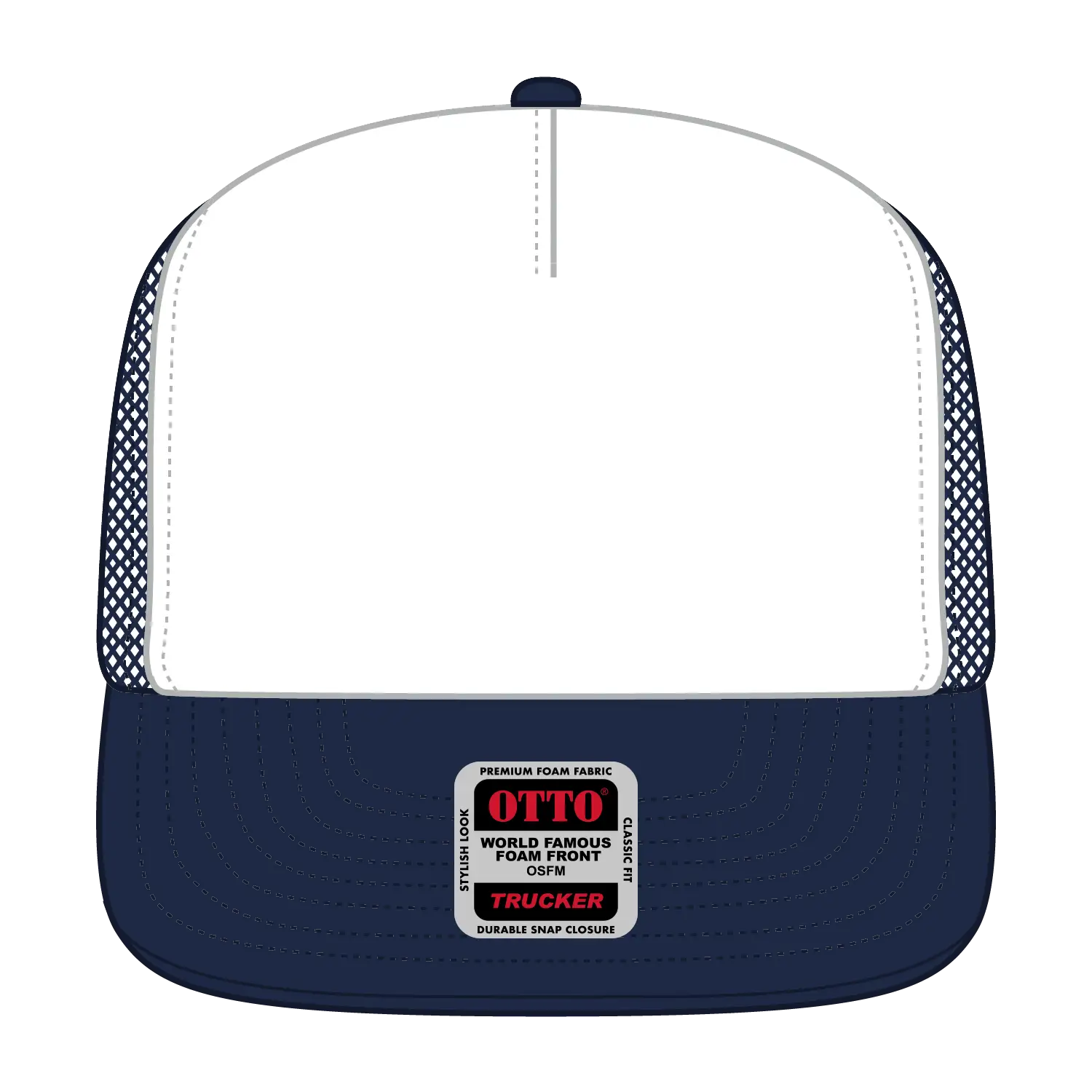 OTTO 132-1037 ’OTTO Snap’ 5 Panel High Crown Mesh Back Trucker Snapback Cap - Nvy/Wht/Nvy - Nvy/Wht/Nvy / 6 1/2’’ - 7