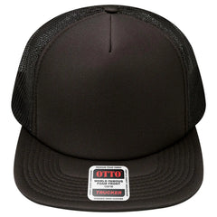 OTTO 132-1037 ’OTTO Snap’ 5 Panel High Crown Mesh Back Trucker Snapback Cap - Black - Black / 6 1/2’’ - 7 5/8’’