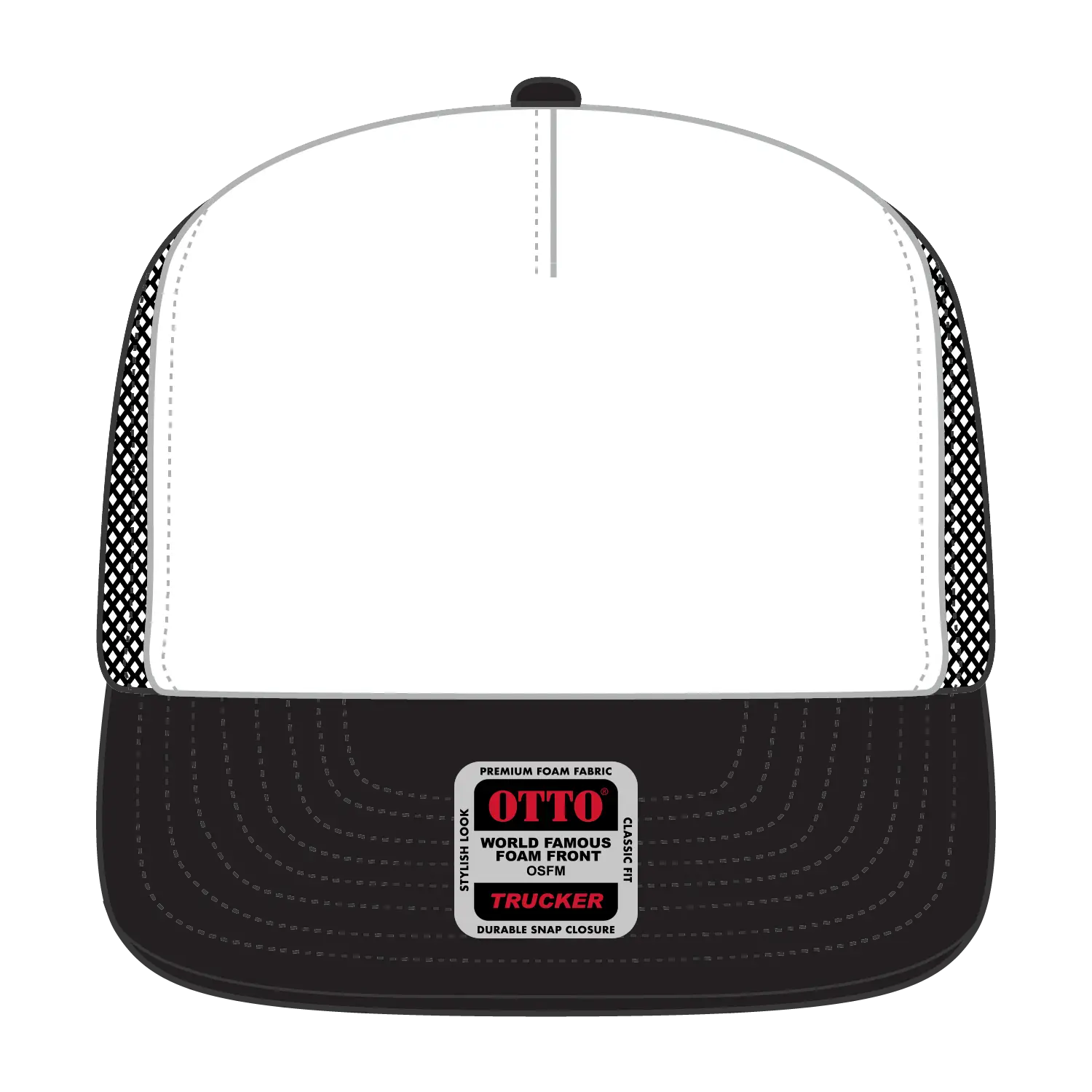 OTTO 132-1037 ’OTTO Snap’ 5 Panel High Crown Mesh Back Trucker Snapback Cap - Blk/Wht/Blk - Blk/Wht/Blk / 6 1/2’’ - 7