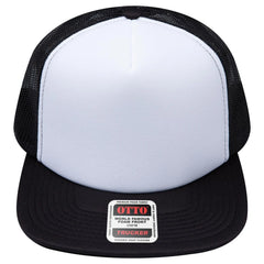 OTTO 132-1037 ’OTTO Snap’ 5 Panel High Crown Mesh Back Trucker Snapback Cap - Blk/Wht/Blk - Blk/Wht/Blk / 6 1/2’’ - 7