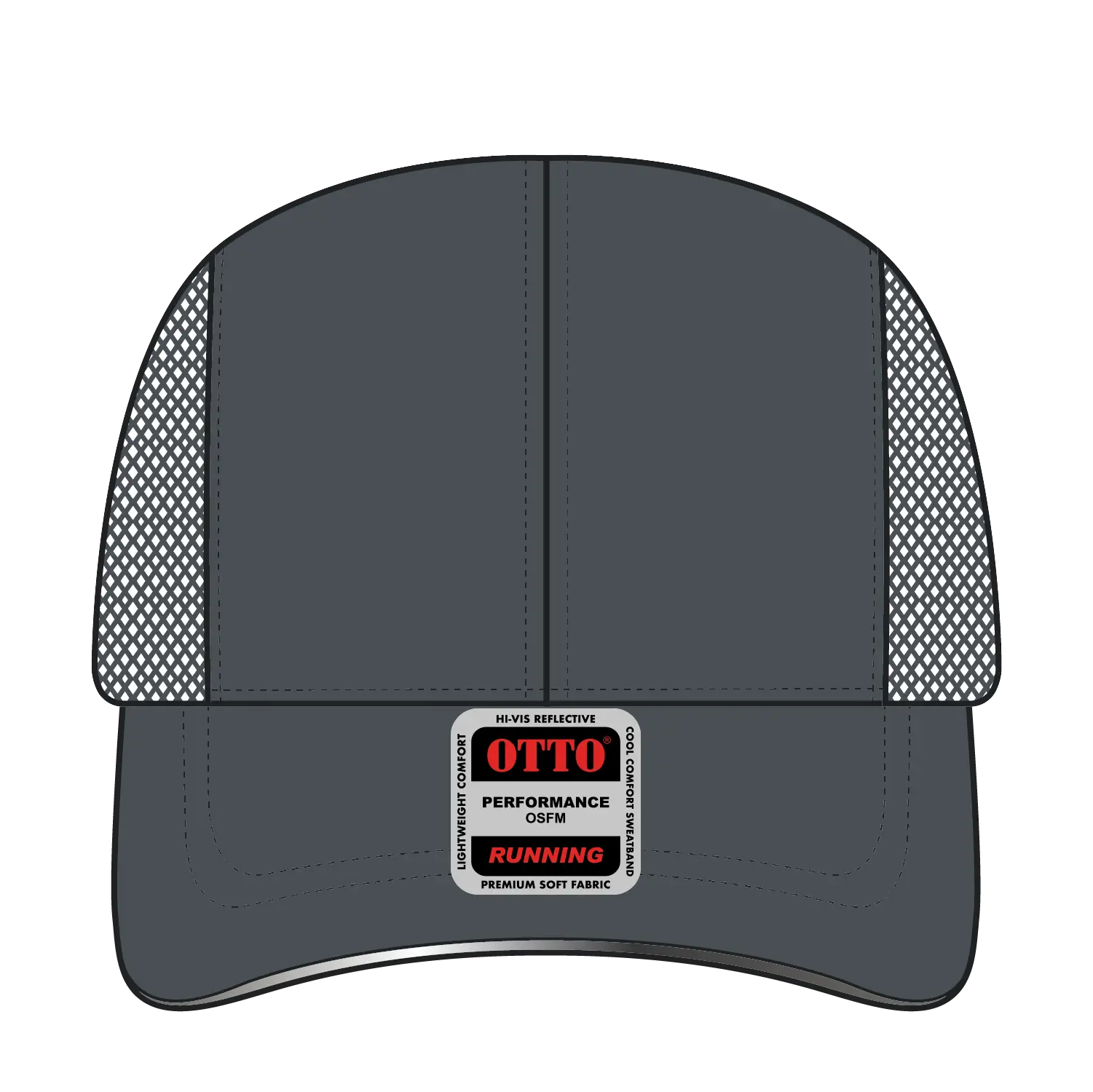 OTTO 133-1240 Reflective 6 Panel Running Cap - Char. Gray - Char. Gray / 6 1/2’’ - 7 5/8’’